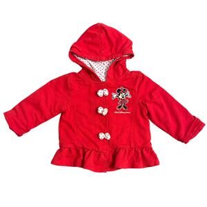DisneyParks Baby Sweatshirt Minnie Mouse Embroidered Hooded Bow WDW Red Size 18M